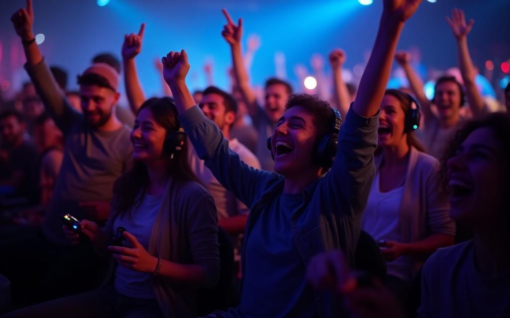 Community of gamers celebrating victory